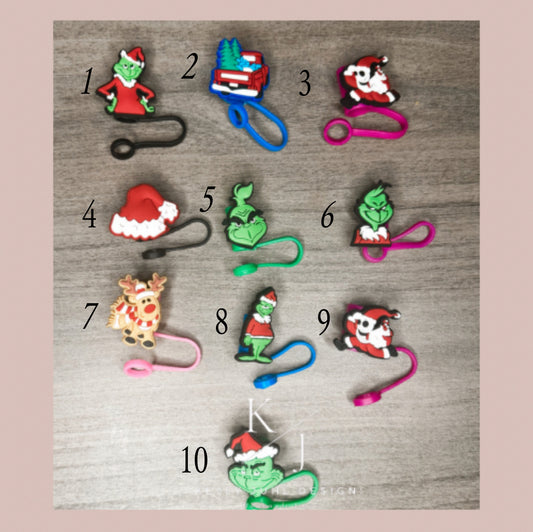 10mm Holiday Straw Toppers: Grinch, Reindeer