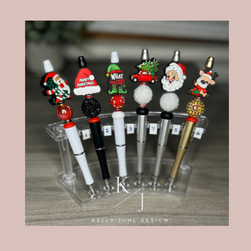 Holiday Beaded Pens: Santa Ho Ho Ho, Santa Hat, Elf, Truck with Christmas Tree, Santa, Reindeer